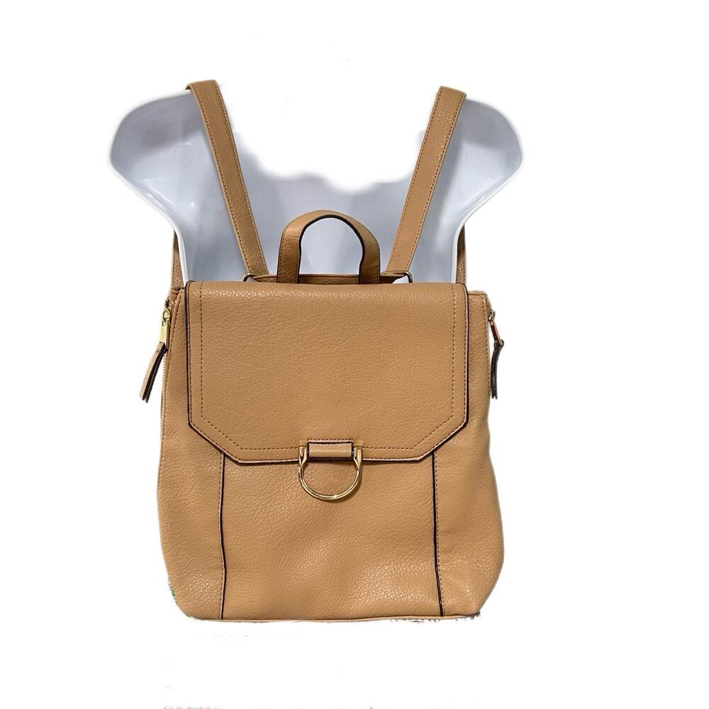 Kelly & Katie Backpack Purse Non Leather Zip Pockets Handle Beige Minimalist NEW